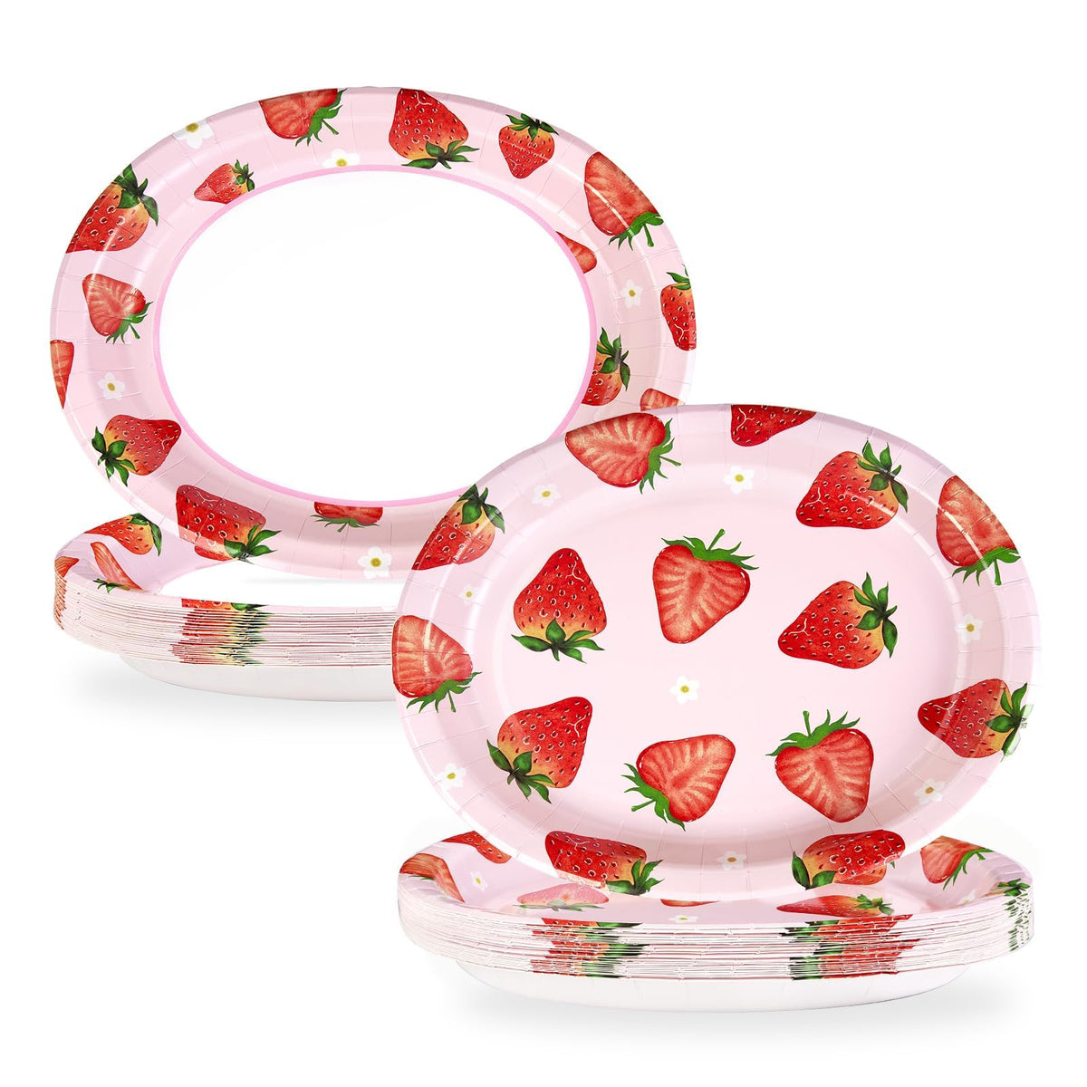 50Pcs Strawberry Oval Paper Plates - Grencian
