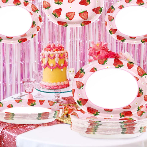 50Pcs Strawberry Oval Paper Plates - Grencian