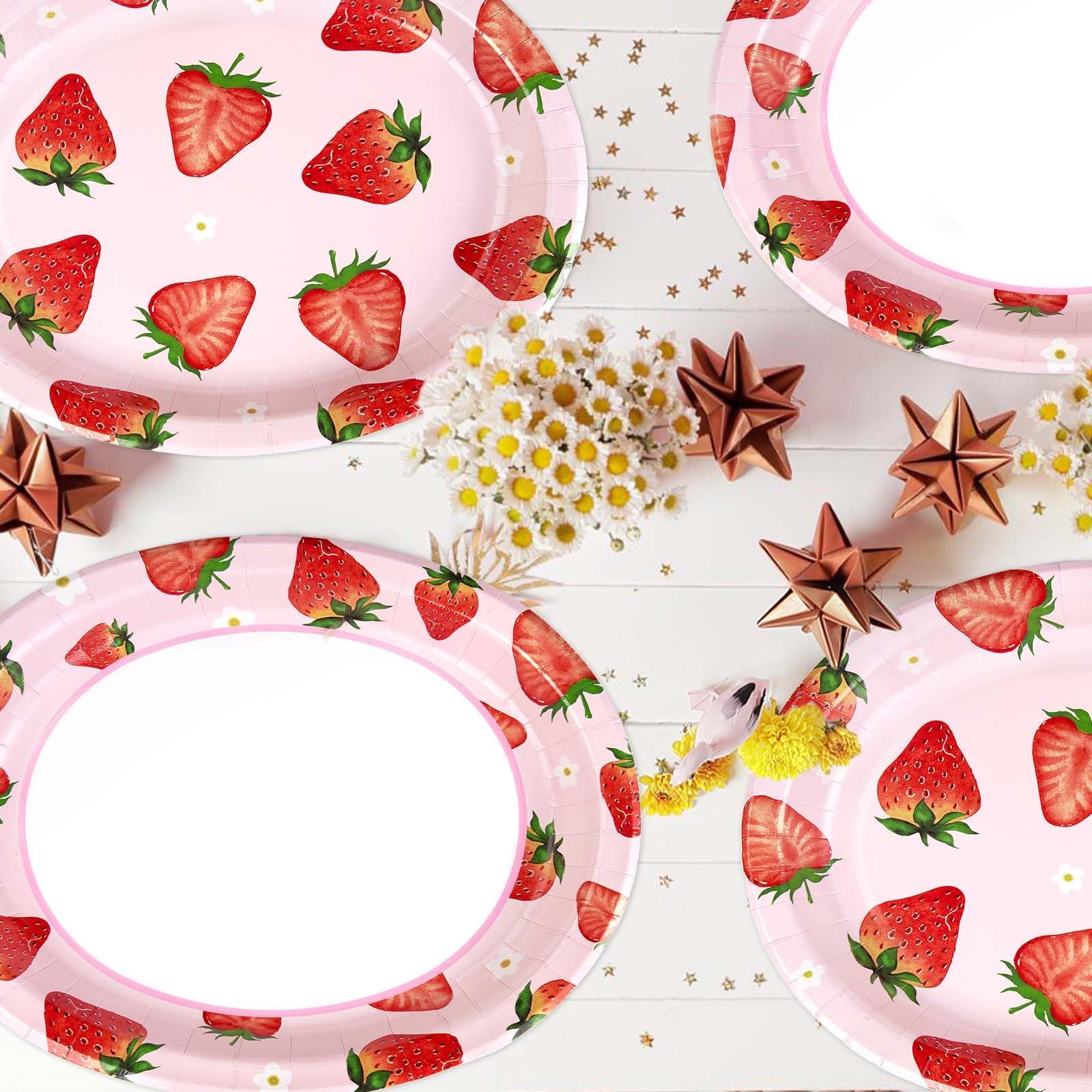 50Pcs Strawberry Oval Paper Plates - Grencian