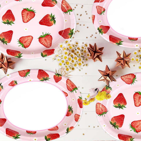 50Pcs Strawberry Oval Paper Plates - Grencian