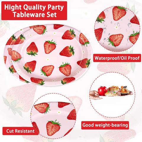 50Pcs Strawberry Oval Paper Plates - Grencian