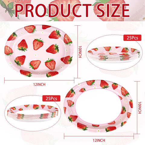 50Pcs Strawberry Oval Paper Plates - Grencian