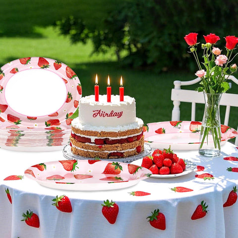 50Pcs Strawberry Oval Paper Plates - Grencian