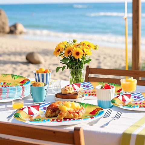 50Pcs Summer Beach Oval Paper Plates - Grencian