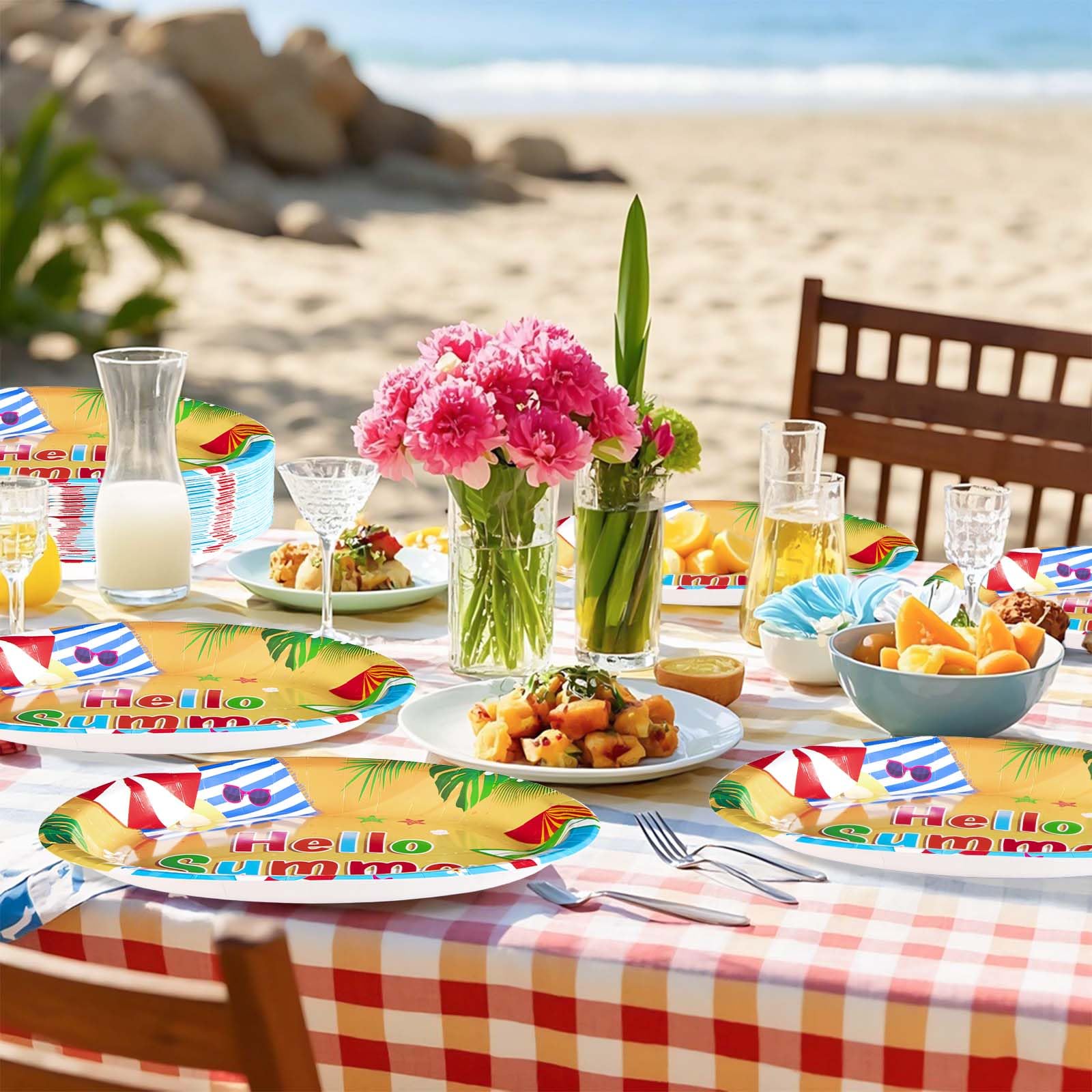 50Pcs Summer Beach Oval Paper Plates - Grencian