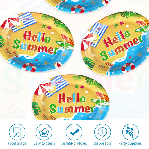50Pcs Summer Beach Oval Paper Plates - Grencian