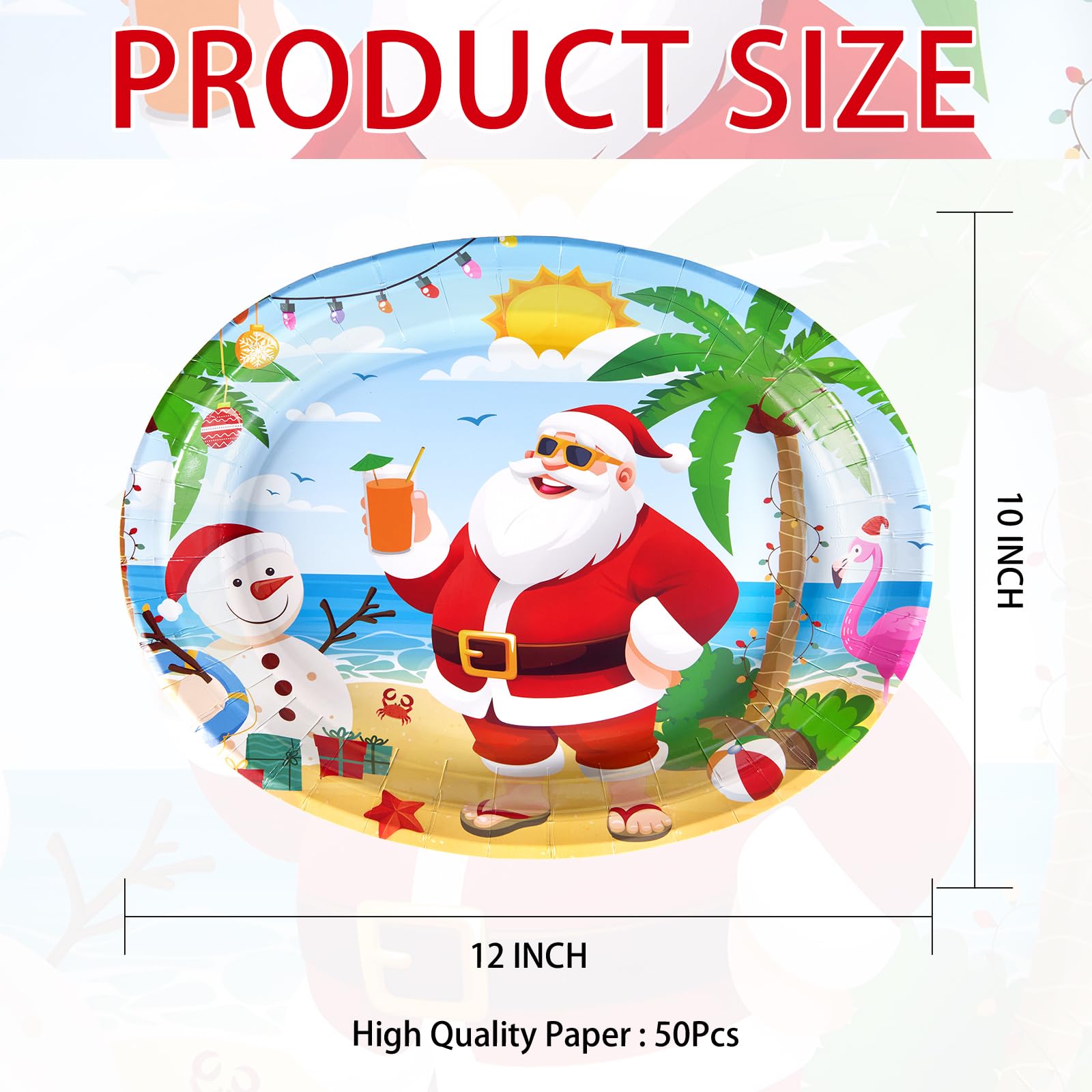 50Pcs Summer Christmas Oval Paper Plates - Grencian