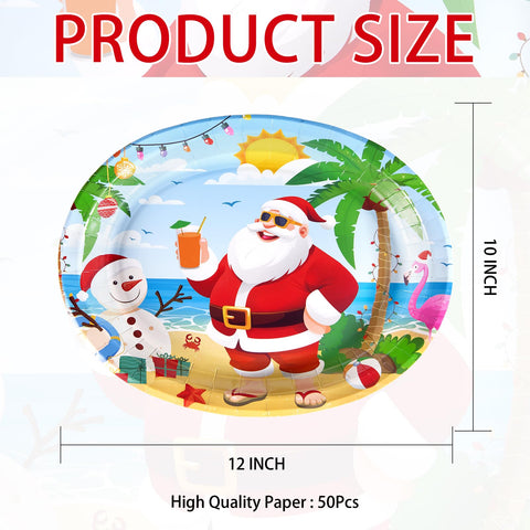 50Pcs Summer Christmas Oval Paper Plates - Grencian
