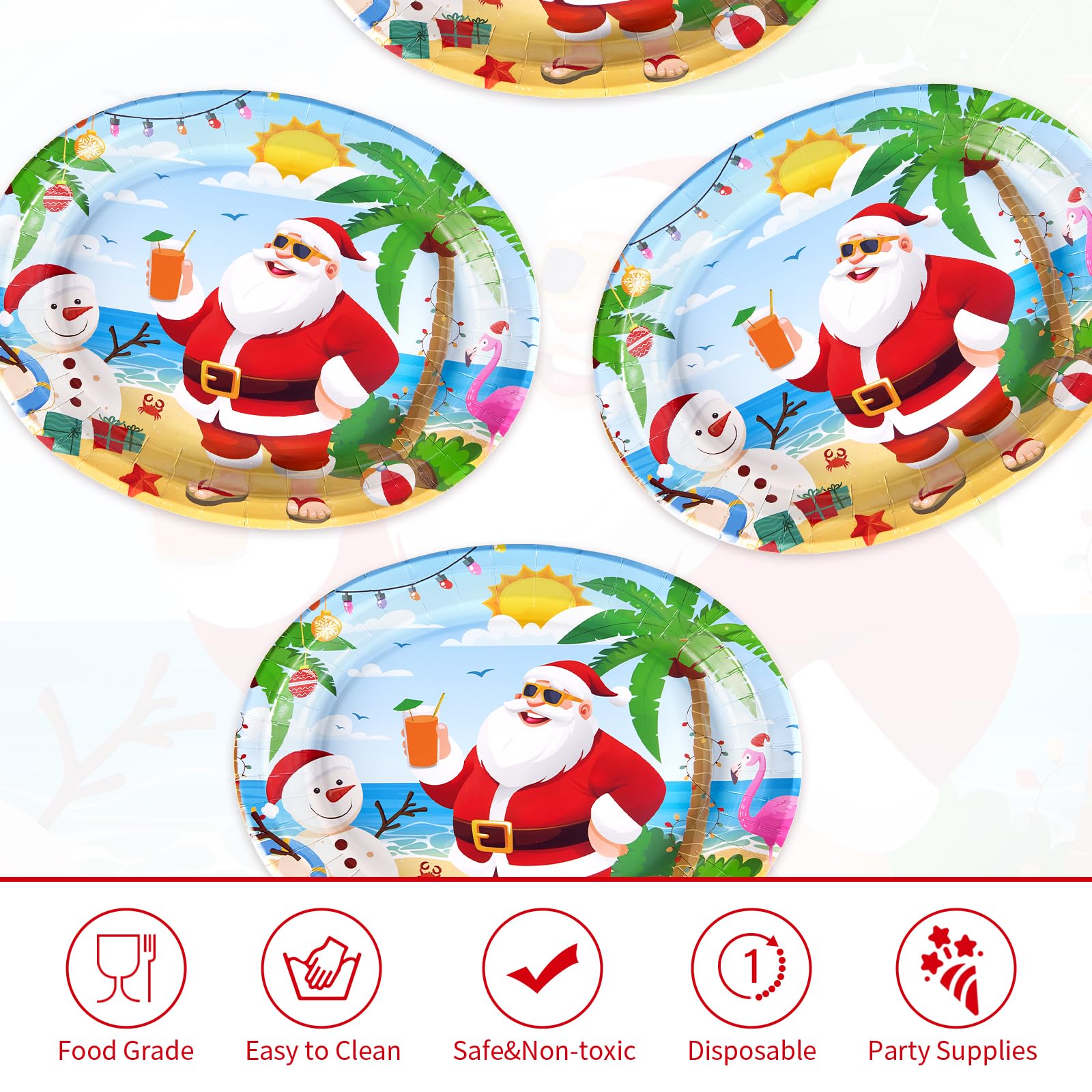 50Pcs Summer Christmas Oval Paper Plates - Grencian