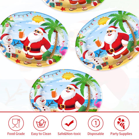 50Pcs Summer Christmas Oval Paper Plates - Grencian