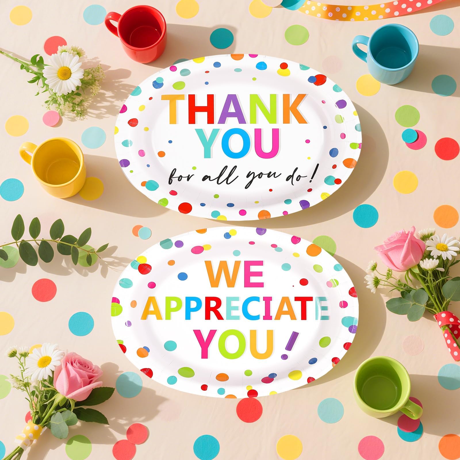 50Pcs Thank You Oval Paper Plates - Grencian