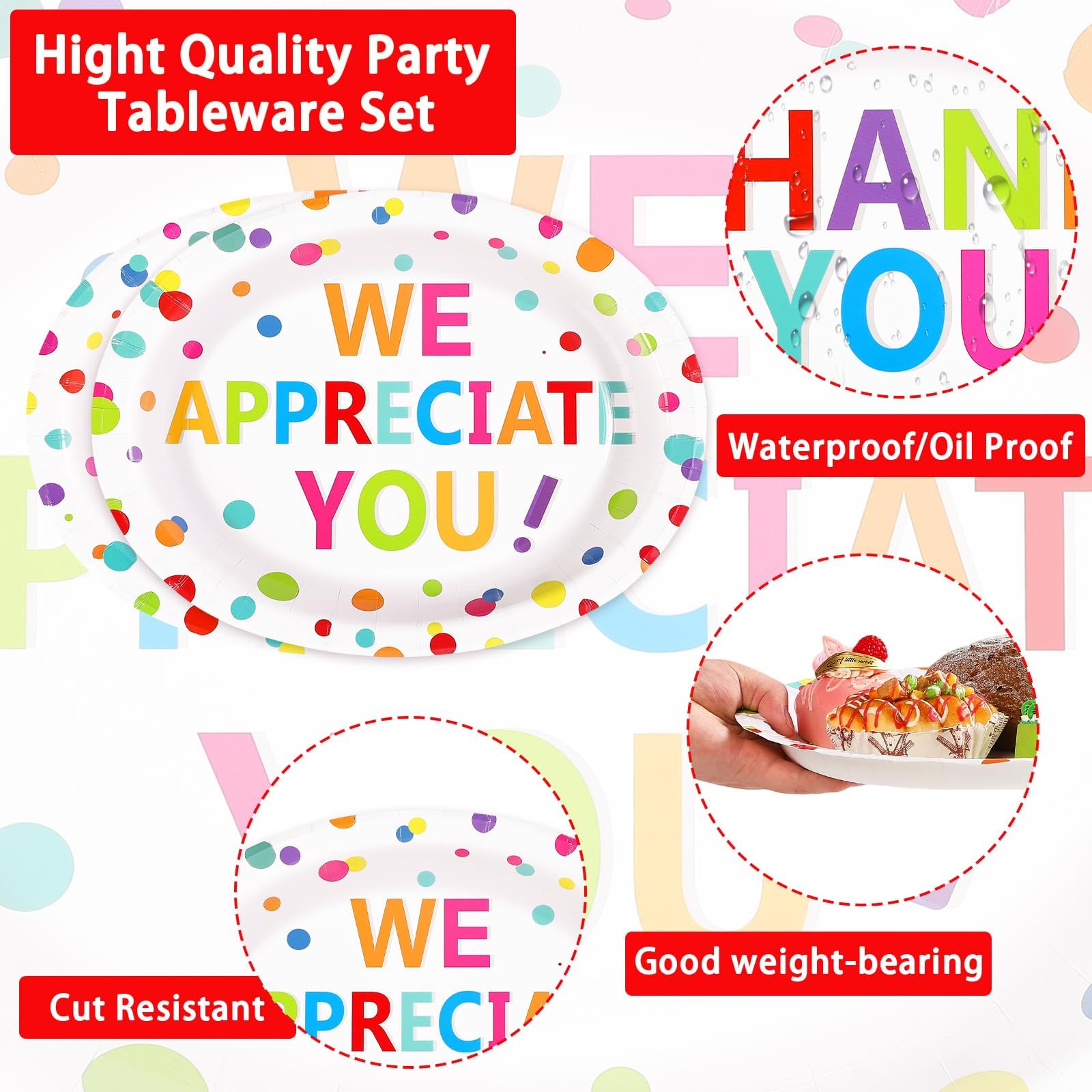 50Pcs Thank You Oval Paper Plates - Grencian