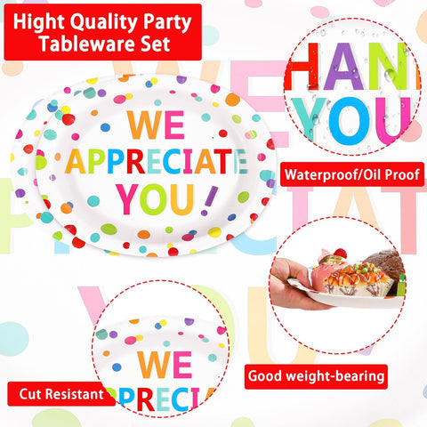 50Pcs Thank You Oval Paper Plates - Grencian