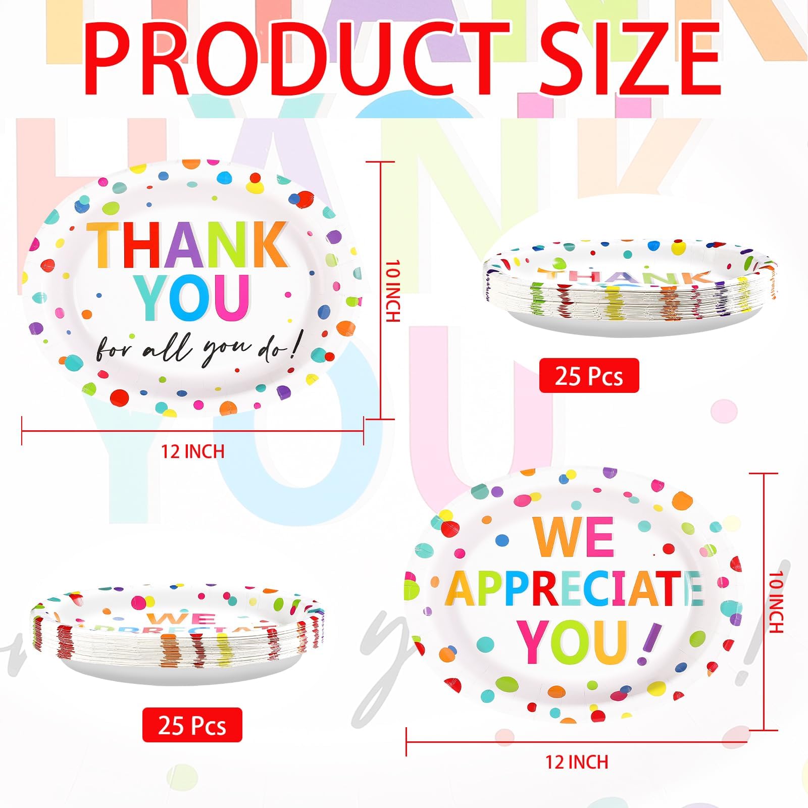 50Pcs Thank You Oval Paper Plates - Grencian