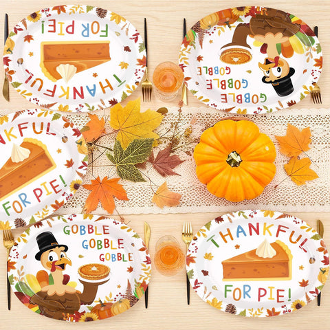 50Pcs Thankful for Pie Oval Paper Plates - Grencian