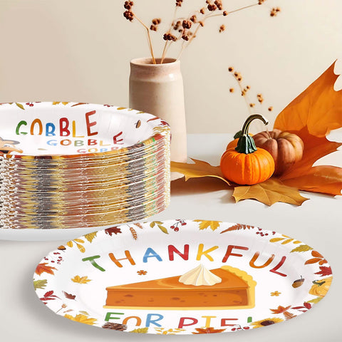 50Pcs Thankful for Pie Oval Paper Plates - Grencian