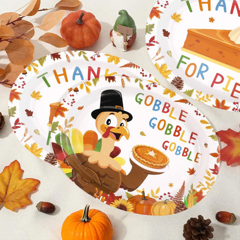 50Pcs Thankful for Pie Oval Paper Plates - Grencian
