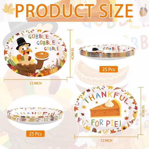 50Pcs Thankful for Pie Oval Paper Plates - Grencian