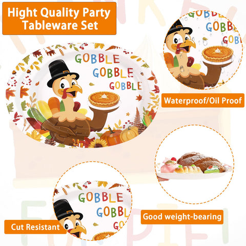 50Pcs Thankful for Pie Oval Paper Plates - Grencian