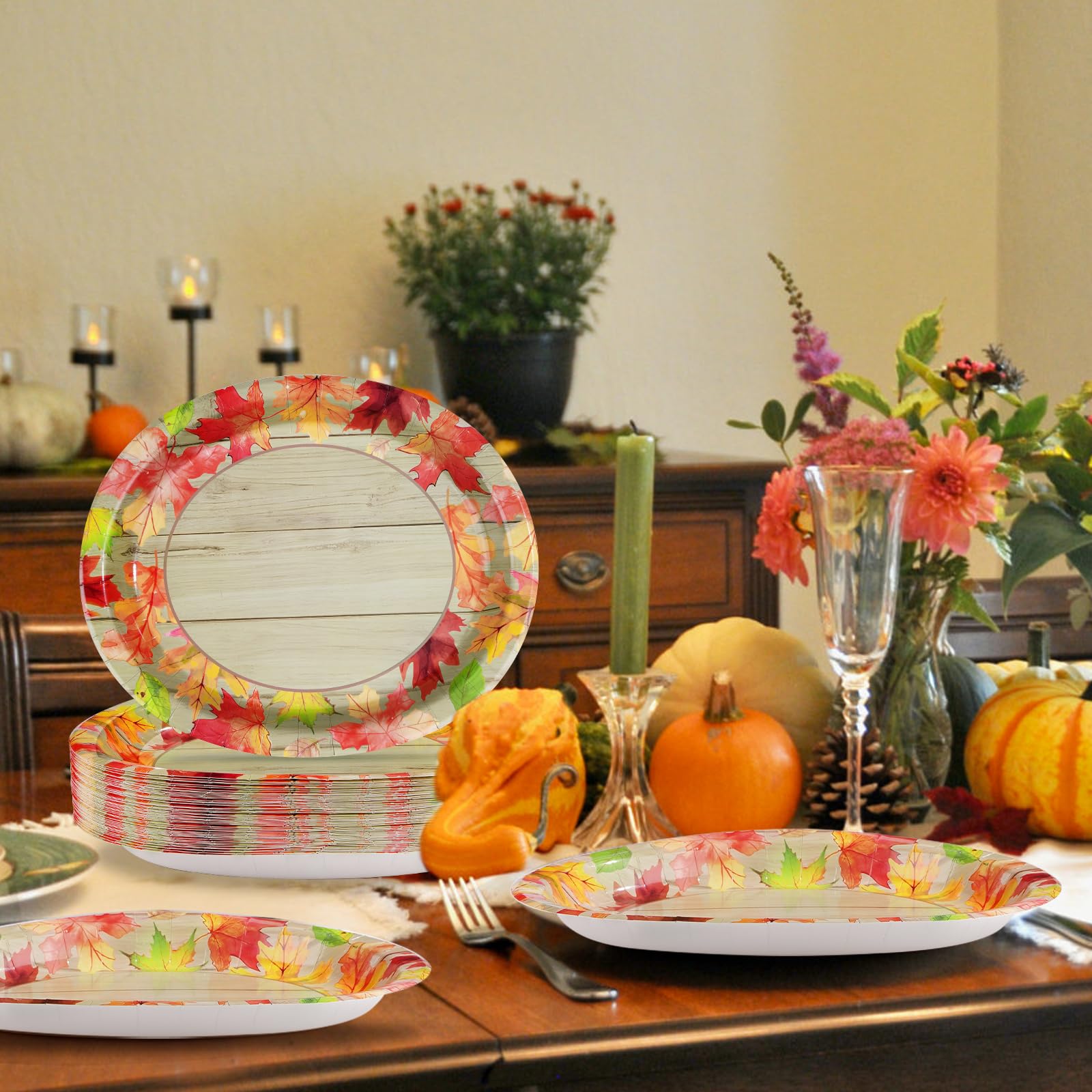 50Pcs Thanksgiving Autumn Oval Paper Plates - Grencian