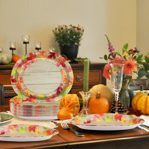 50Pcs Thanksgiving Autumn Oval Paper Plates - Grencian