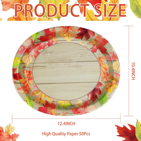 50Pcs Thanksgiving Autumn Oval Paper Plates - Grencian