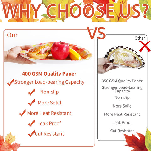 50Pcs Thanksgiving Autumn Oval Paper Plates - Grencian