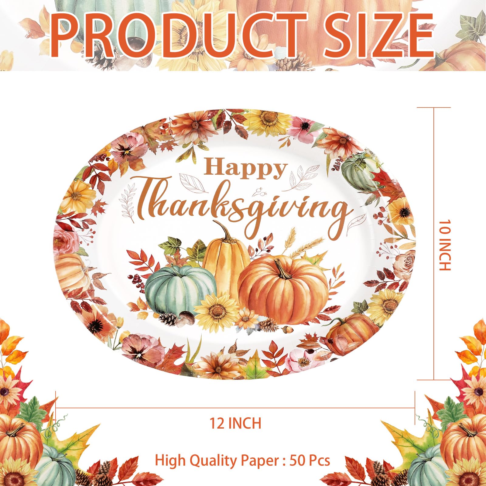 50Pcs Thanksgiving Flower Oval Paper Plates - Grencian