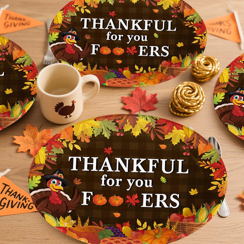 50Pcs Thanksgiving Harvest Oval Paper Plates - Grencian