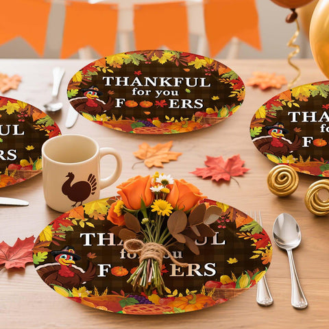 50Pcs Thanksgiving Harvest Oval Paper Plates - Grencian