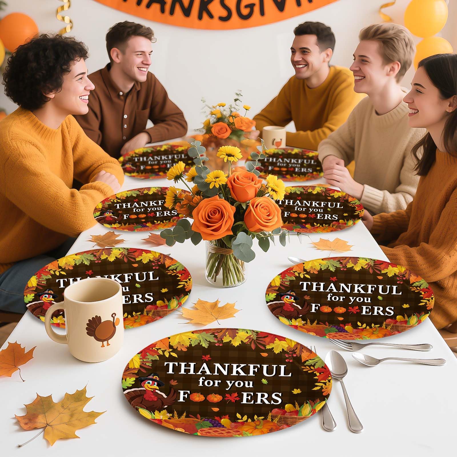 50Pcs Thanksgiving Harvest Oval Paper Plates - Grencian