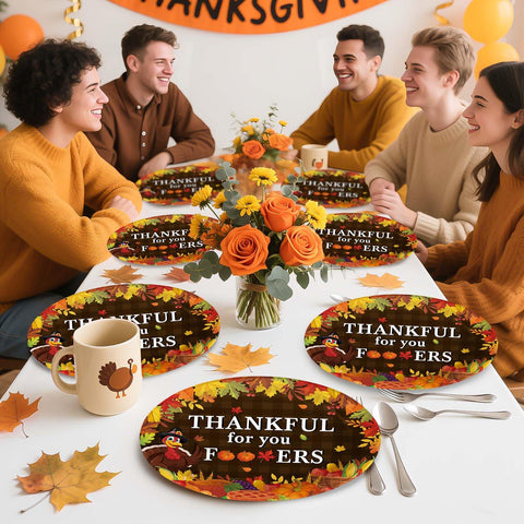 50Pcs Thanksgiving Harvest Oval Paper Plates - Grencian