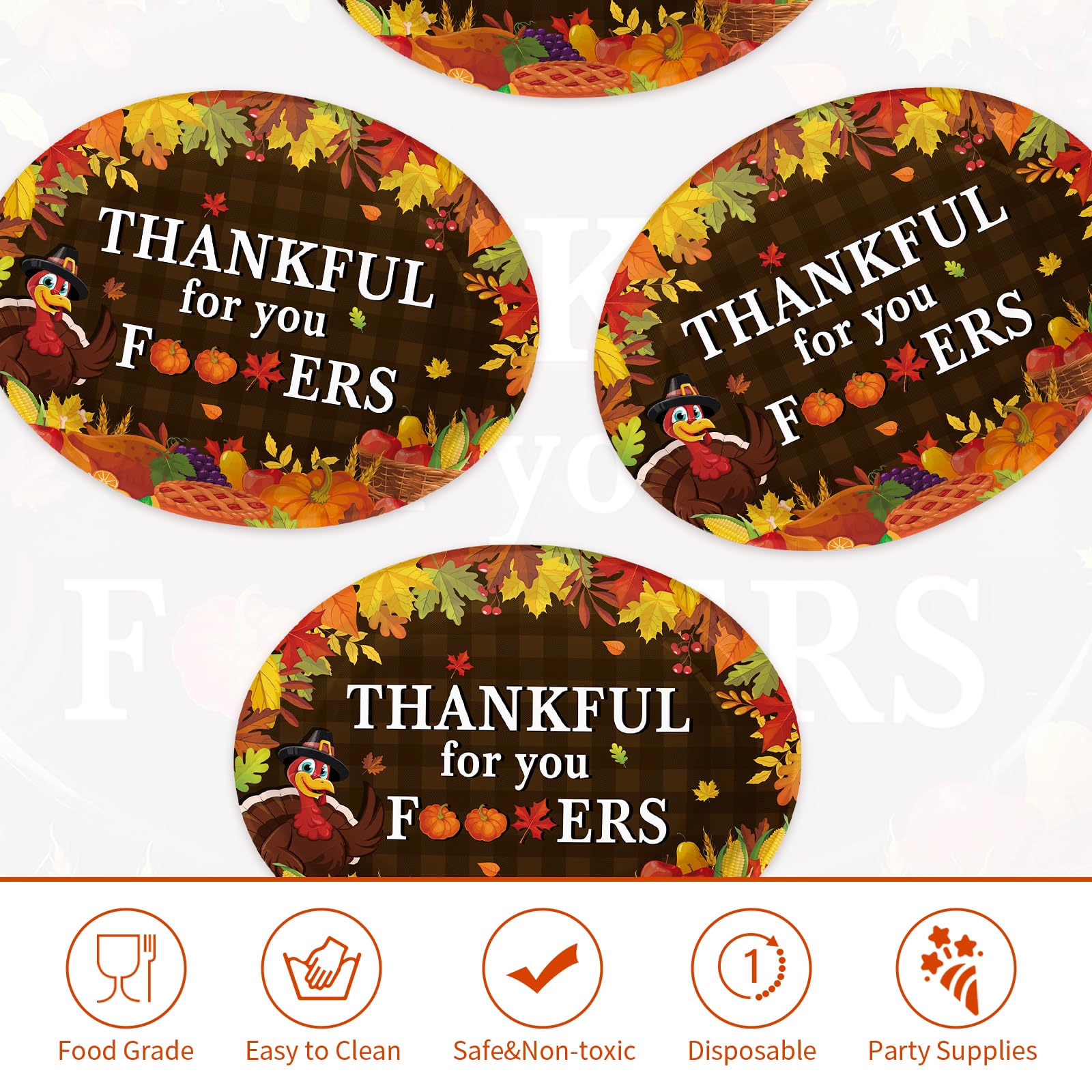 50Pcs Thanksgiving Harvest Oval Paper Plates - Grencian