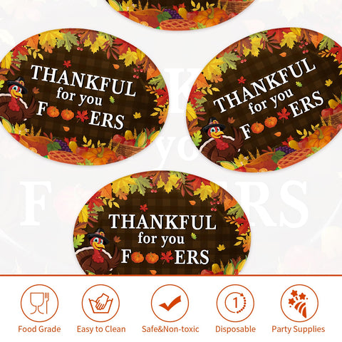 50Pcs Thanksgiving Harvest Oval Paper Plates - Grencian