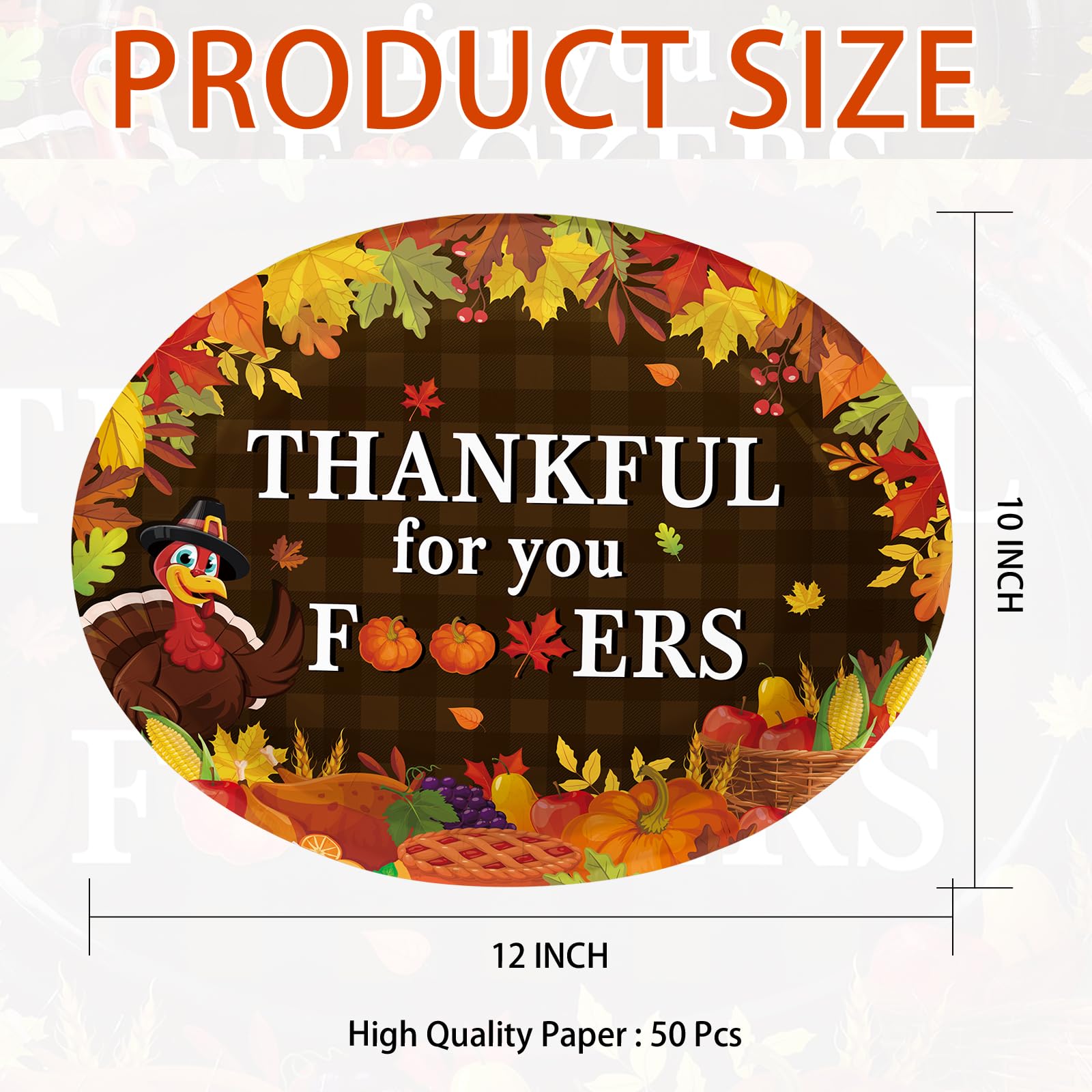 50Pcs Thanksgiving Harvest Oval Paper Plates - Grencian