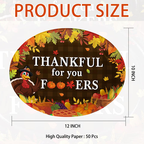 50Pcs Thanksgiving Harvest Oval Paper Plates - Grencian