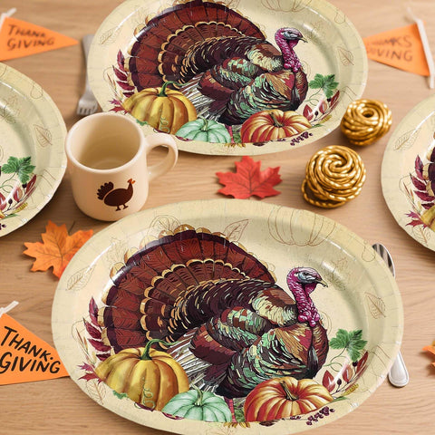 50Pcs Turkey Pumpkin Oval Paper Plates - Grencian