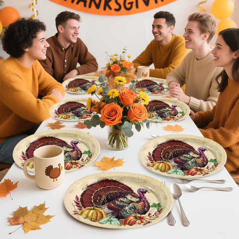 50Pcs Turkey Pumpkin Oval Paper Plates - Grencian