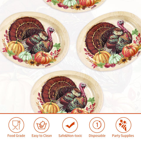 50Pcs Turkey Pumpkin Oval Paper Plates - Grencian