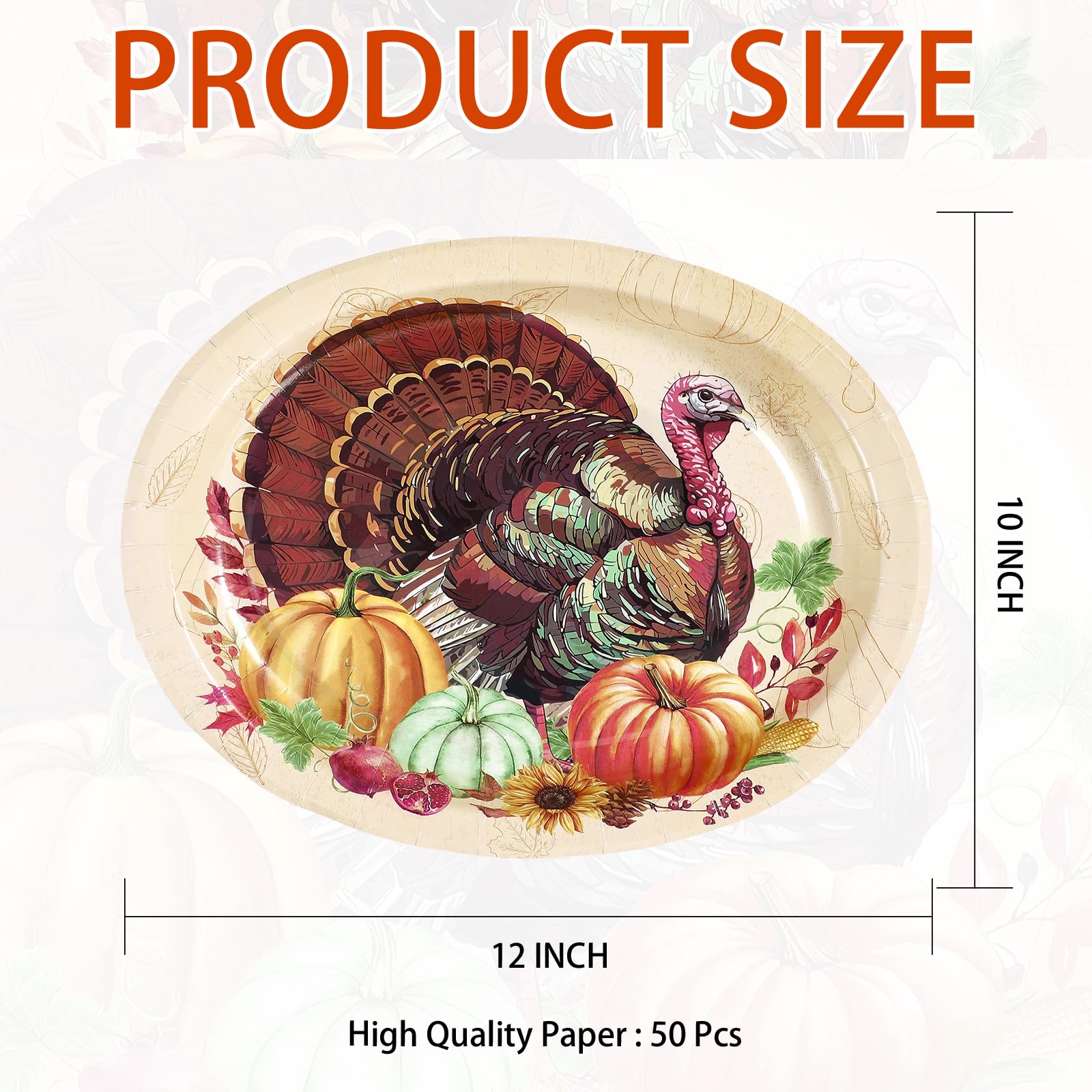 50Pcs Turkey Pumpkin Oval Paper Plates - Grencian