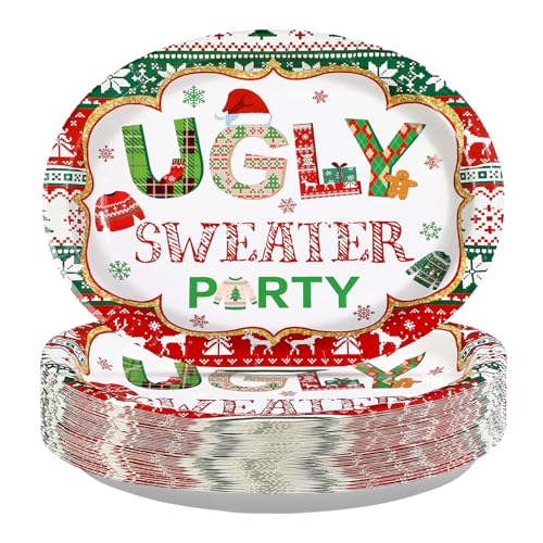 50Pcs Ugly Sweater Oval Paper Plates - Grencian