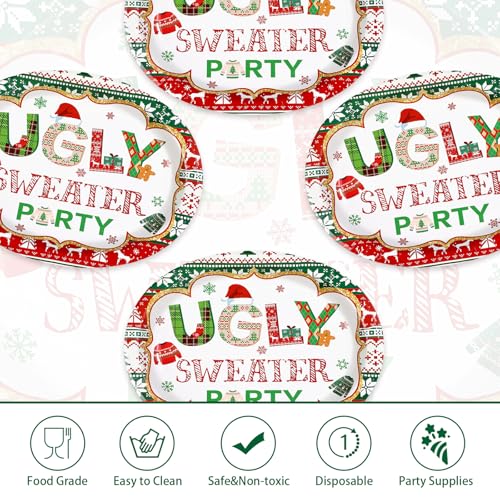 50Pcs Ugly Sweater Oval Paper Plates - Grencian