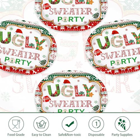 50Pcs Ugly Sweater Oval Paper Plates - Grencian