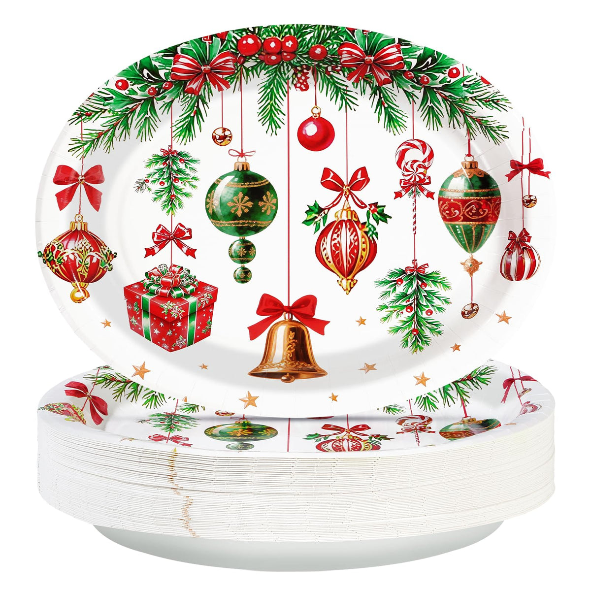 50Pcs Vintage Christmas Ball Oval Paper Plates - Grencian