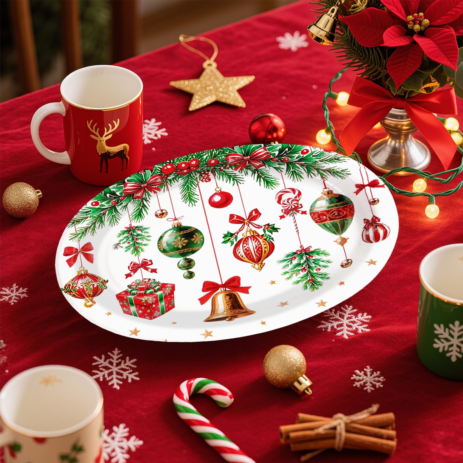 50Pcs Vintage Christmas Ball Oval Paper Plates - Grencian