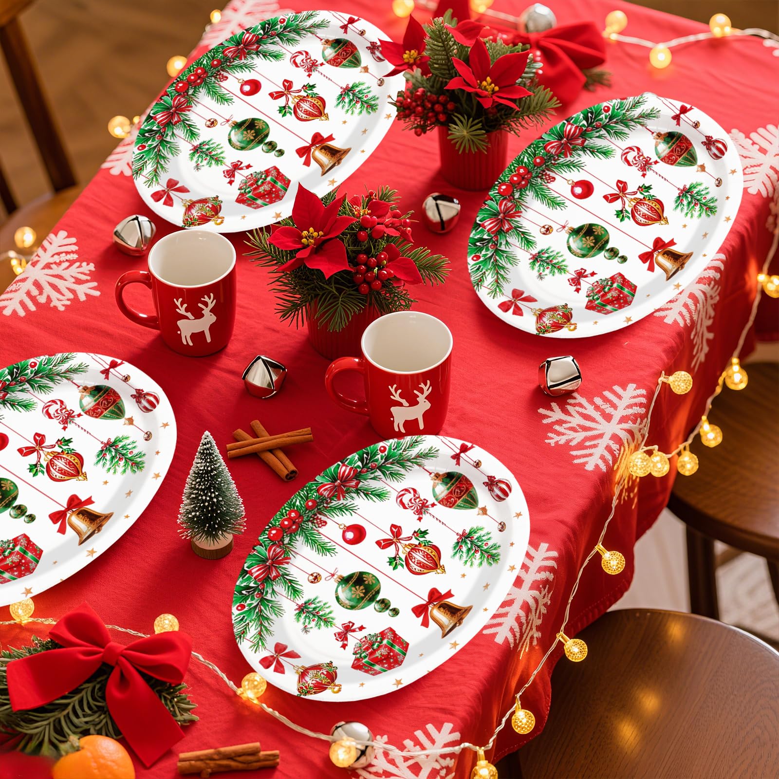 50Pcs Vintage Christmas Ball Oval Paper Plates - Grencian