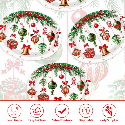 50Pcs Vintage Christmas Ball Oval Paper Plates - Grencian