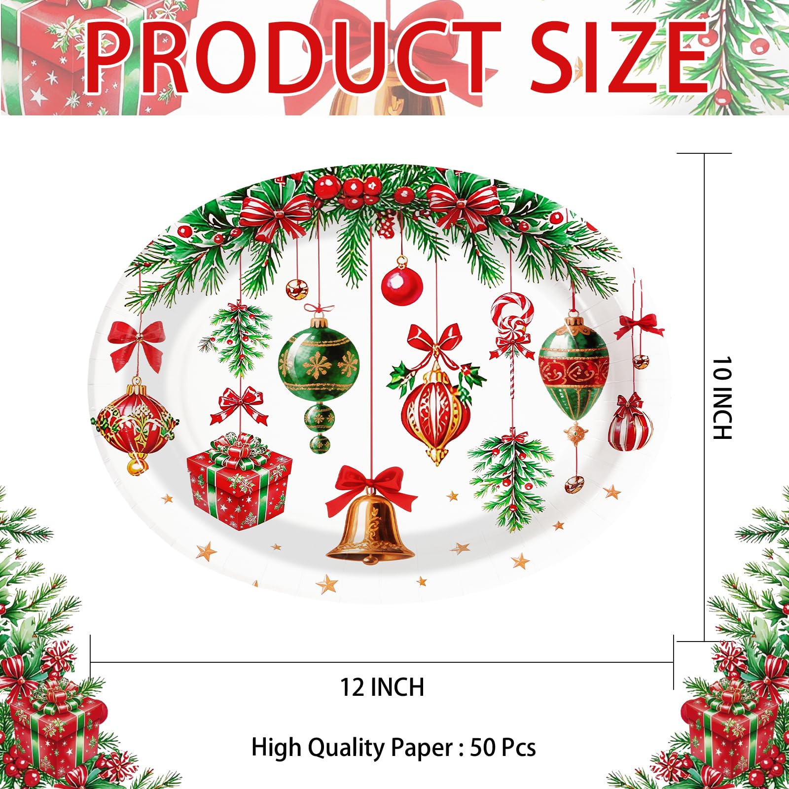 50Pcs Vintage Christmas Ball Oval Paper Plates - Grencian