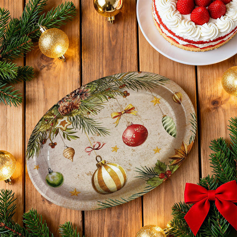 50Pcs Vintage Xmas Balls Oval Paper Plates - Grencian