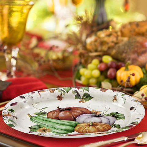 50Pcs Watercolor Fall Leaves Pumpkin Oval Paper Plates - Grencian